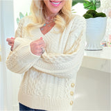 Gold Button Cable Knit Hannah Sweater