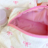 Pink Bow Embroidered Cosmetic Bags w/ H20 Proof Lining