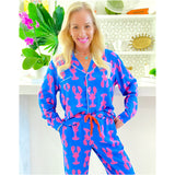 Electric Blue & Pink Lobster Pajamas w/Contrast Piping