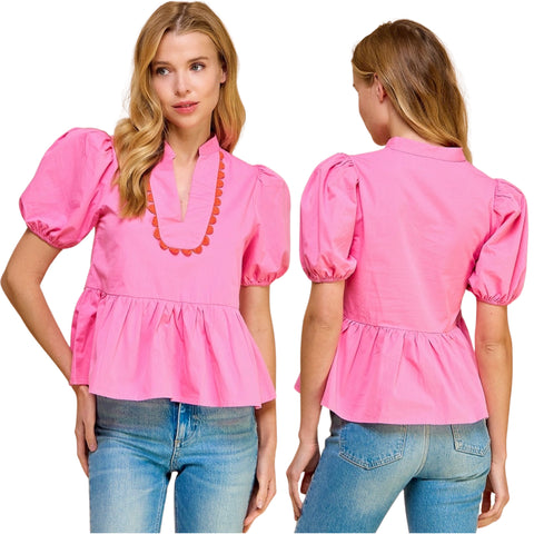 Pink & Orange Embroidered Tally Top