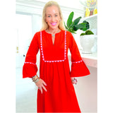 Pink & Red Scalloped Trim Miranda Dress w/ Pockets