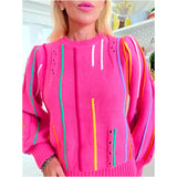 Pink Embroidered Confetti Stripe Anson Sweater