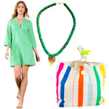 Green & Blue Linen & Cotton Camille Dress w/ Pockets