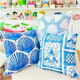 22” Original Art Linen & Cotton Pillows with White Piped Welting
