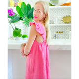 Flamingo Pink Linen Ruffle Shoulder Naples Dress w/ Pockets