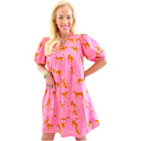 Pink Cotton Puff Sleeve Cleo Dress w/ Pockets