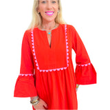 Pink & Red Scalloped Trim Miranda Dress w/ Pockets