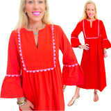 Pink & Red Scalloped Trim Miranda Dress w/ Pockets