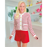 Red & Off White Gold Button Lightweight Knit Kitty Cardigan