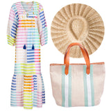 Hand Beaded Canvas Tote + Cabana Stripe Bag w/Chain