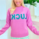 Pink Metallic Embroidered Tencel Lucky Sweater