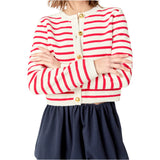 Red & Off White Gold Button Lightweight Knit Kitty Cardigan