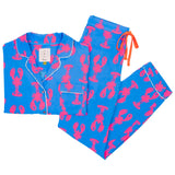 Electric Blue & Pink Lobster Pajamas w/Contrast Piping