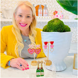 14K Gold Plated Handmade Champagne Bottle & Heart Earrings