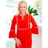 Pink & Red Scalloped Trim Miranda Dress w/ Pockets