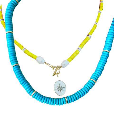 Magnesite & Gold + Mother of Pearl & Yellow Charm Candy Necklaces