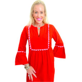 Pink & Red Scalloped Trim Miranda Dress w/ Pockets