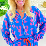 Electric Blue & Pink Lobster Pajamas w/Contrast Piping