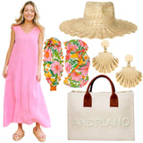 Flamingo Pink Linen Ruffle Shoulder Naples Dress w/ Pockets