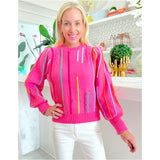 Pink Embroidered Confetti Stripe Anson Sweater