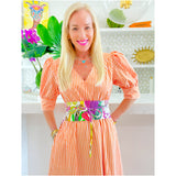 Bright Orange Stripe Puff Sleeve Gulf Shores Dress w/ Pockets