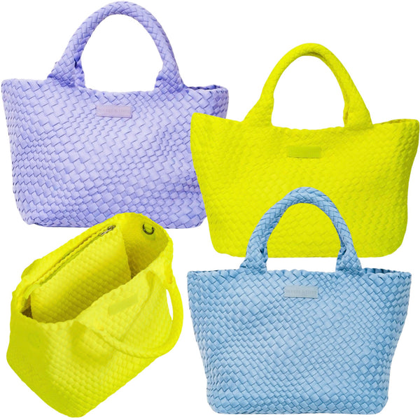 17 Styles) Handwoven Neoprene Small & Large Tote w/ Clutch & Strap +  Knotted Small Tote - James Ascher