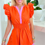 Pink & Orange Leather Holly Dress w/ Pockets