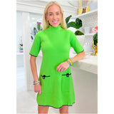 Apple Green & Navy Button Back Jaqueline Dress