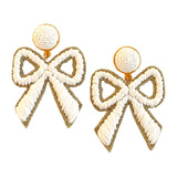 Handmade Gold Silk Thread Trimmed Bow Earrings