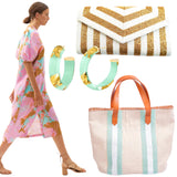 Hand Beaded Canvas Tote + Cabana Stripe Bag w/Chain