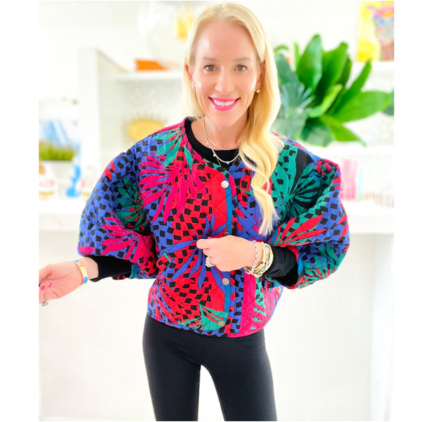 Puff Sleeve Quilted Tropical Rio Jacket
