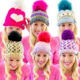 Hand Knitted Lambs Wool Pom Pom Beanie Hats