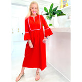 Pink & Red Scalloped Trim Miranda Dress w/ Pockets