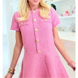 Bubblegum Fit & Flare Tweed Miranda Dress w/ Pockets