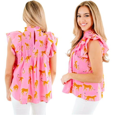 Pink Ruffle Sleeve Cotton Cleo Top