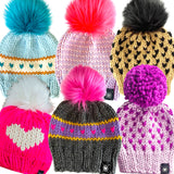 Hand Knitted Lambs Wool Pom Pom Beanie Hats