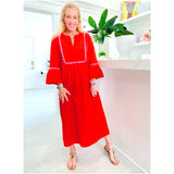 Pink & Red Scalloped Trim Miranda Dress w/ Pockets