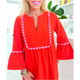 Pink & Red Scalloped Trim Miranda Dress w/ Pockets