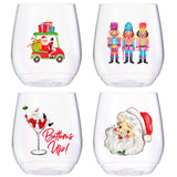 (12 styles) Set of 4 UNBREAKABLE Stemless Wine Glasses, made from Recycled Plastic