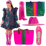 Pink Leather Foldable Sandring Flats with Double Cushion Insole & Travel Purse, made in London