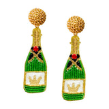 14K Gold Plated Handmade Champagne Bottle & Heart Earrings