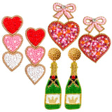 14K Gold Plated Handmade Champagne Bottle & Heart Earrings