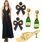 14K Gold Plated Handmade Champagne Bottle & Heart Earrings