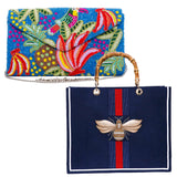 Hand Beaded Bamboo Handle Bee Tote Bag & Birds Bag
