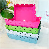 Set of TWO White, Green, Pink or Blue Enameled Tin Scalloped Trays (15” & 9”)