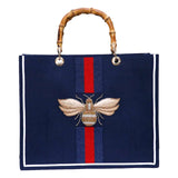 Hand Beaded Bamboo Handle Bee Tote Bag & Birds Bag