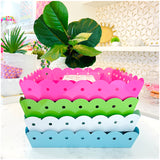 Set of TWO White, Green, Pink or Blue Enameled Tin Scalloped Trays (15” & 9”)