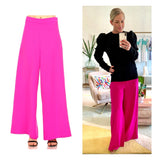 Hot Pink High Waisted Wide Leg Pants with Side Zip