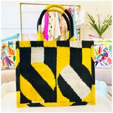 Hand Woven Silk Ikat Golden Tiger & Black & Gold Geo Totes