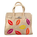 Lips Handmade Beaded Canvas Bag